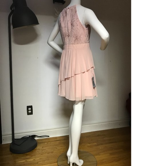 Le Chateau PLUS SIZE Blush Pink Rose Gold Champagne Fit Flare Prom summer dress - Picture 4 of 9